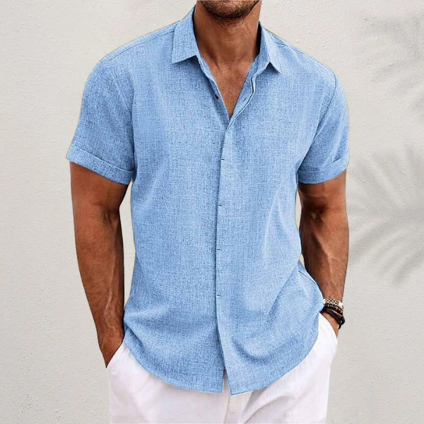 Verena | White Linen Shirt Dress Romper for Summer Days — Light blue