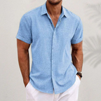 Verena | White Linen Shirt Dress Romper for Summer Days — Light blue
