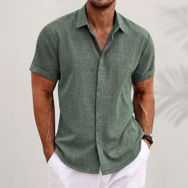 Verena | White Linen Shirt Dress Romper for Summer Days — Army green
