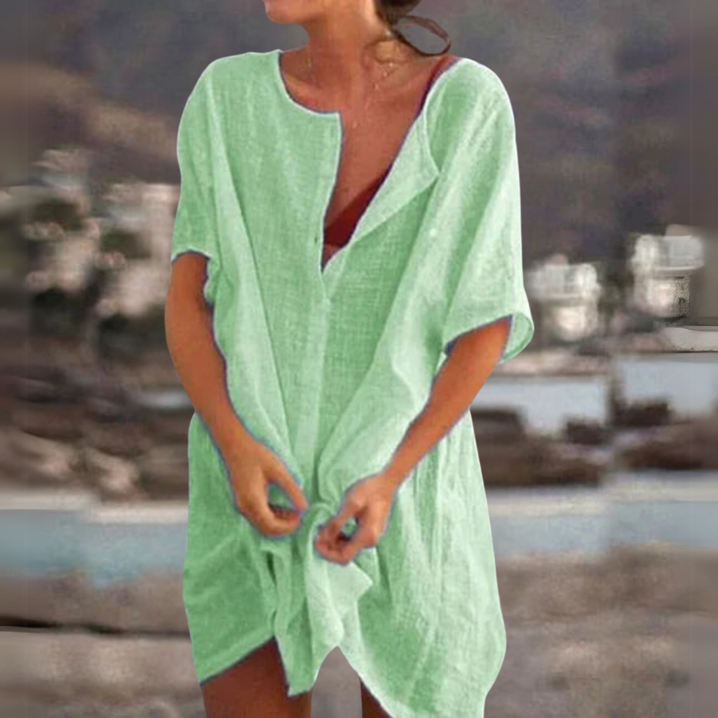 Lucienne | Women Casual Summer Pink Midi Cotton Dress — Green