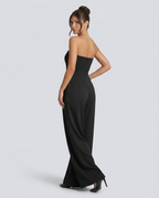 Ursula | Red Pink Linen Strapless Wide Leg Party Wear Jumpsuit