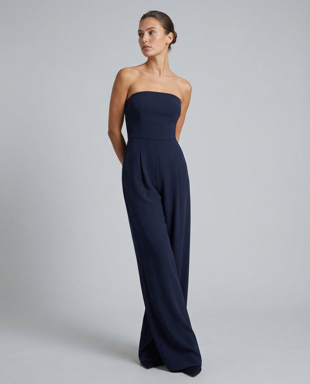 Ursula | Red Pink Linen Strapless Wide Leg Party Wear Jumpsuit