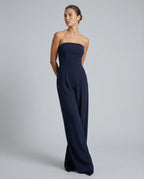 Ursula | Red Pink Linen Strapless Wide Leg Party Wear Jumpsuit