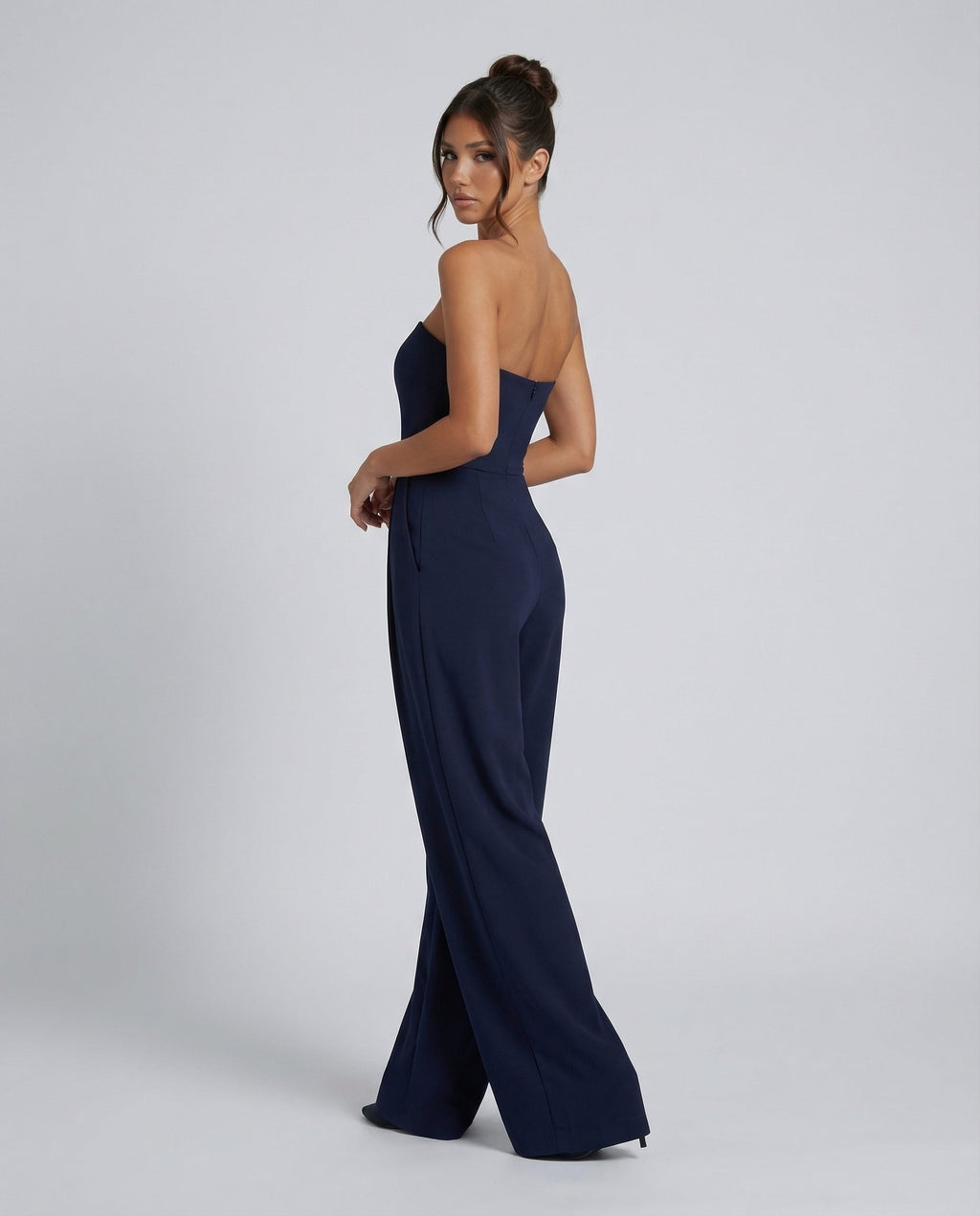 Ursula | Red Pink Linen Strapless Wide Leg Party Wear Jumpsuit
