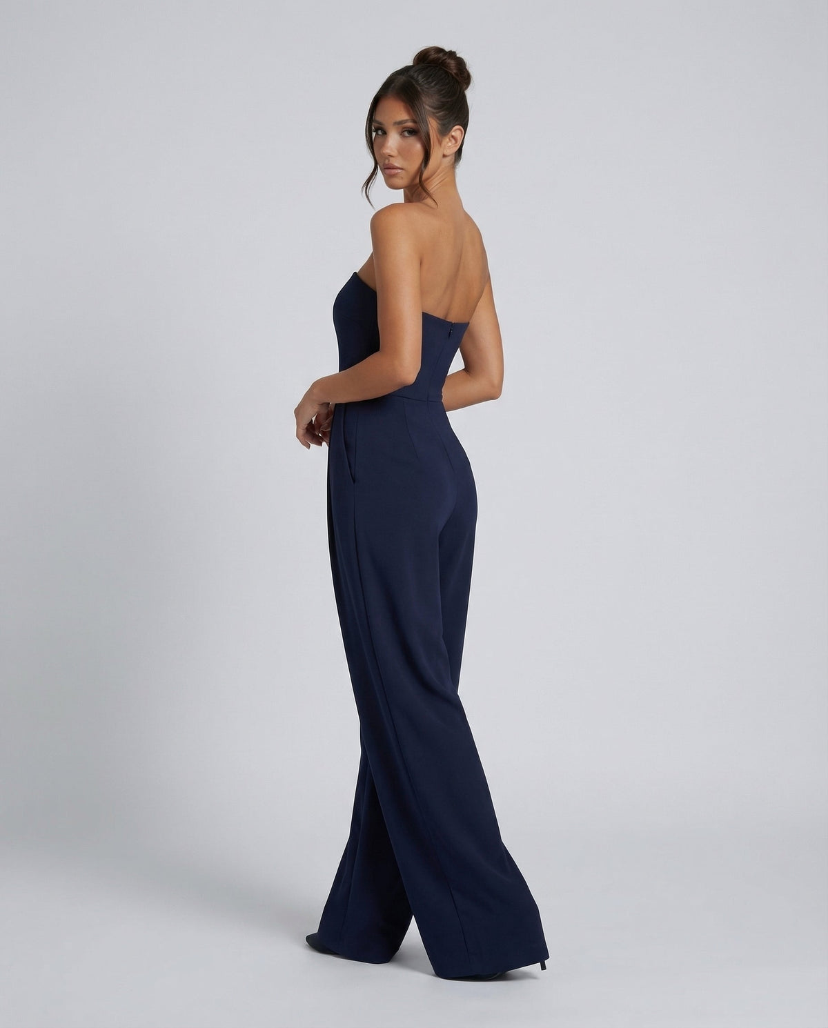 Ursula | Red Pink Linen Strapless Wide Leg Party Wear Jumpsuit