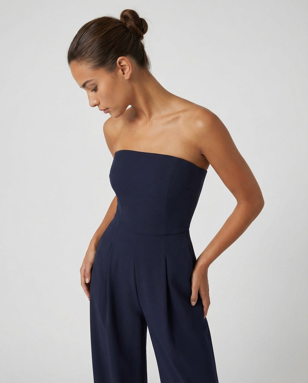 Ursula | Red Pink Linen Strapless Wide Leg Party Wear Jumpsuit
