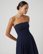 Ursula | Red Pink Linen Strapless Wide Leg Party Wear Jumpsuit