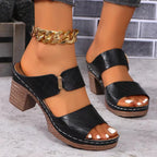 Francesca | Strappy Mid Block Heel Sandals Black Nude Brown Orange — Black