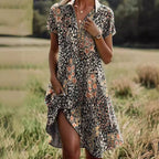 Wilhelmina | Blue Pink Midi Summer Wedding Guest Dress — Midnight Leopard
