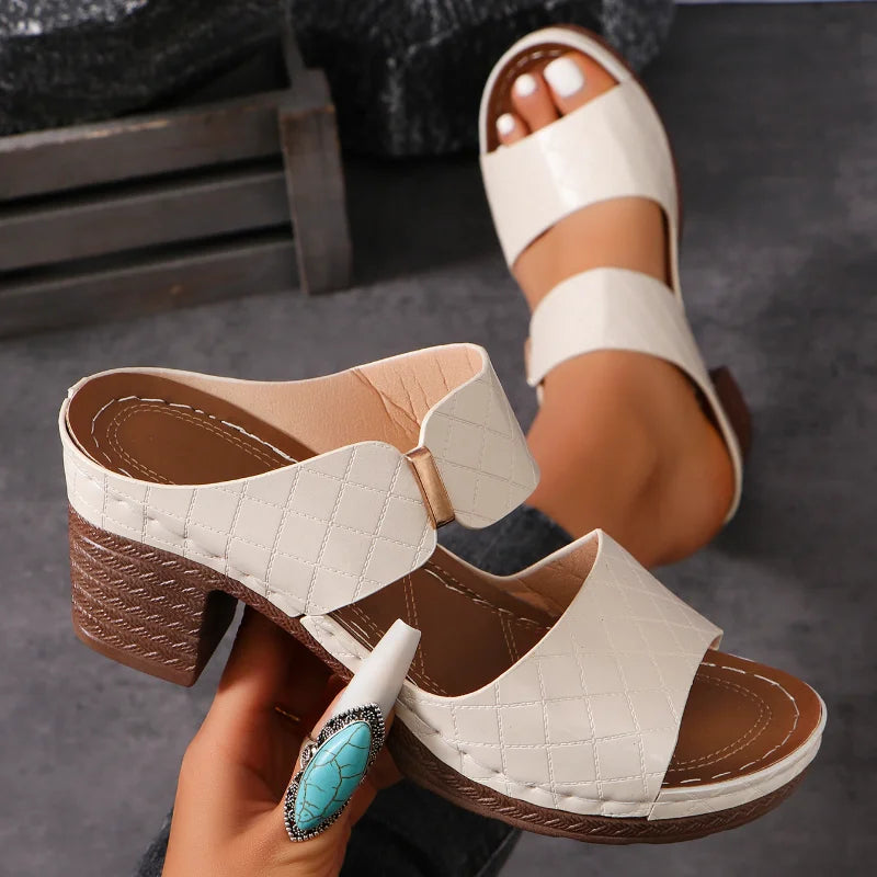 Francesca | Strappy Mid Block Heel Sandals Black Nude Brown Orange
