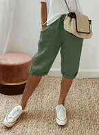 Yolanda | White Wide Leg Linen Pants Summer Relaxed Trousers — Green