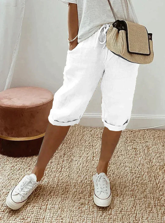 Yolanda | White Wide Leg Linen Pants Summer Relaxed Trousers — White