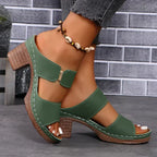 Francesca | Strappy Mid Block Heel Sandals Black Nude Brown Orange — Green
