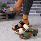 Francesca | Strappy Mid Block Heel Sandals Black Nude Brown Orange