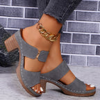Francesca | Strappy Mid Block Heel Sandals Black Nude Brown Orange — Gray