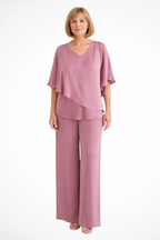Genevieve | Women Summer Jumpsuits Two-Piece Chiffon Set — Pink