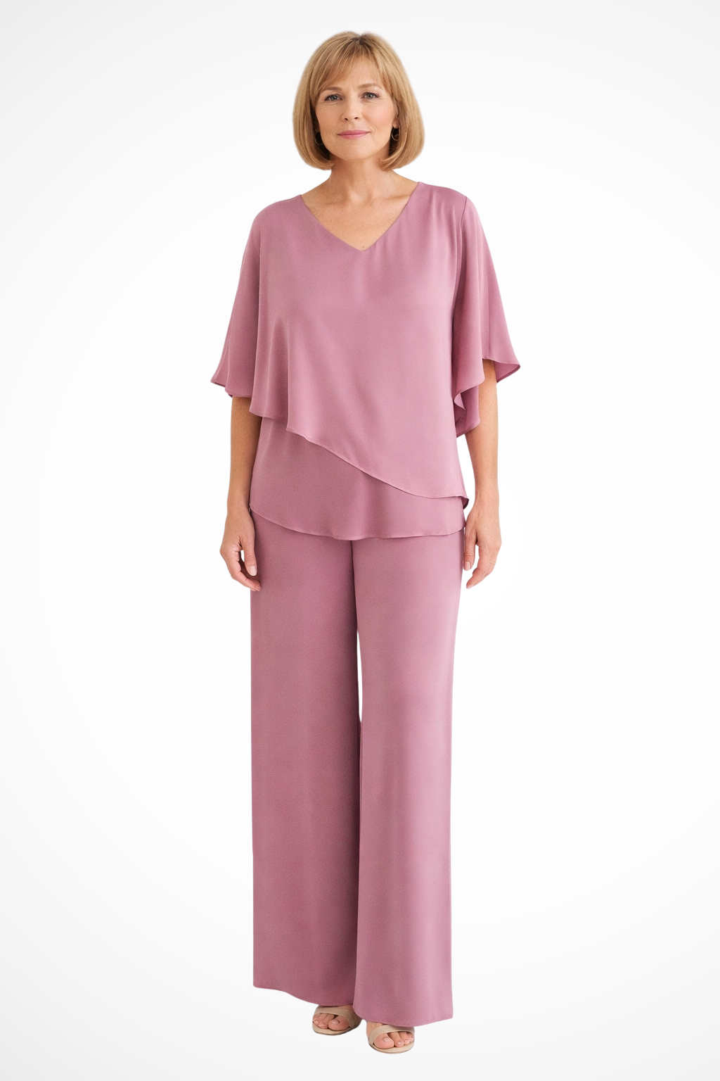 Genevieve | Women Summer Jumpsuits Two-Piece Chiffon Set — Pink