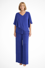 Genevieve | Women Summer Jumpsuits Two-Piece Chiffon Set — Blue
