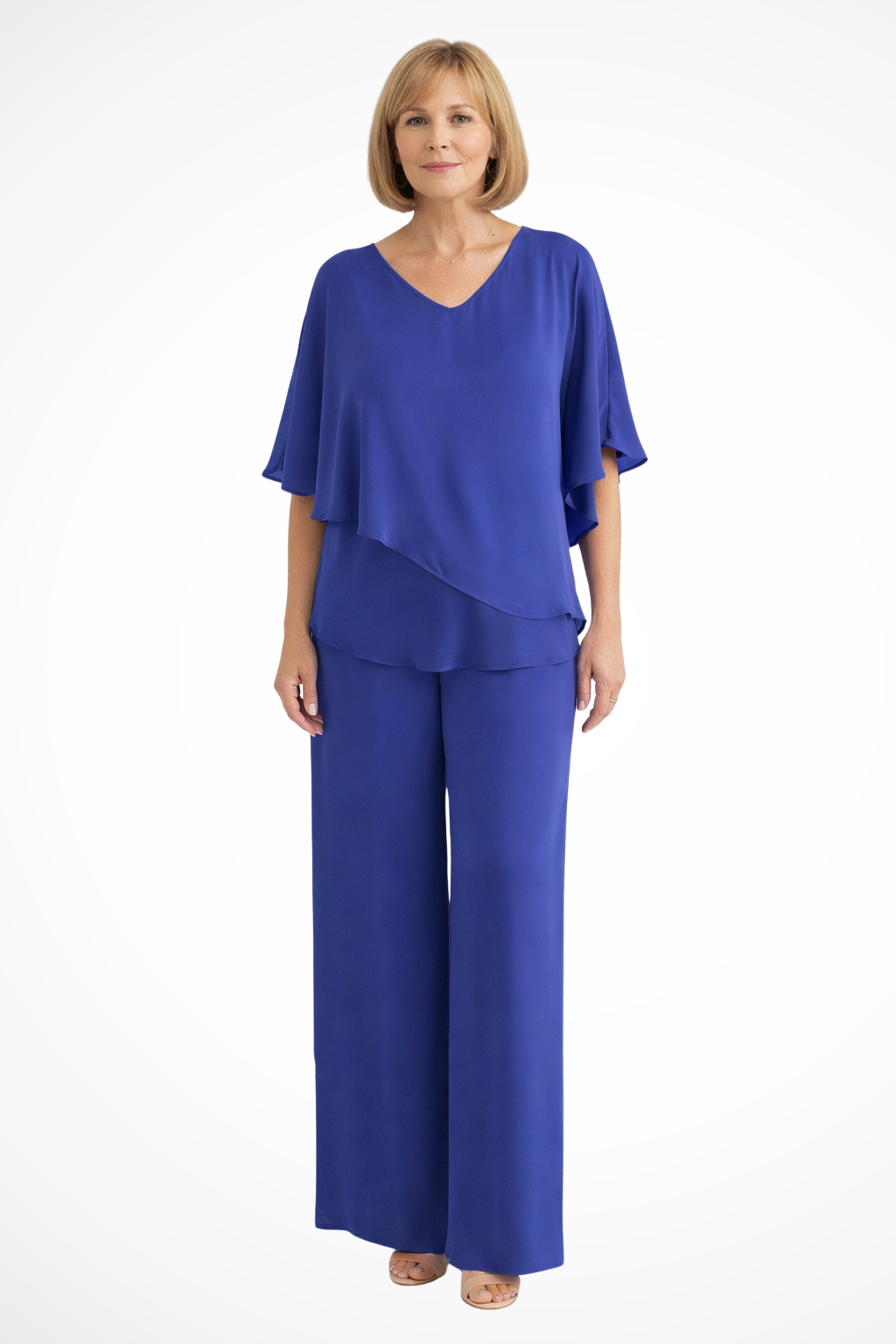 Genevieve | Women Summer Jumpsuits Two-Piece Chiffon Set — Blue