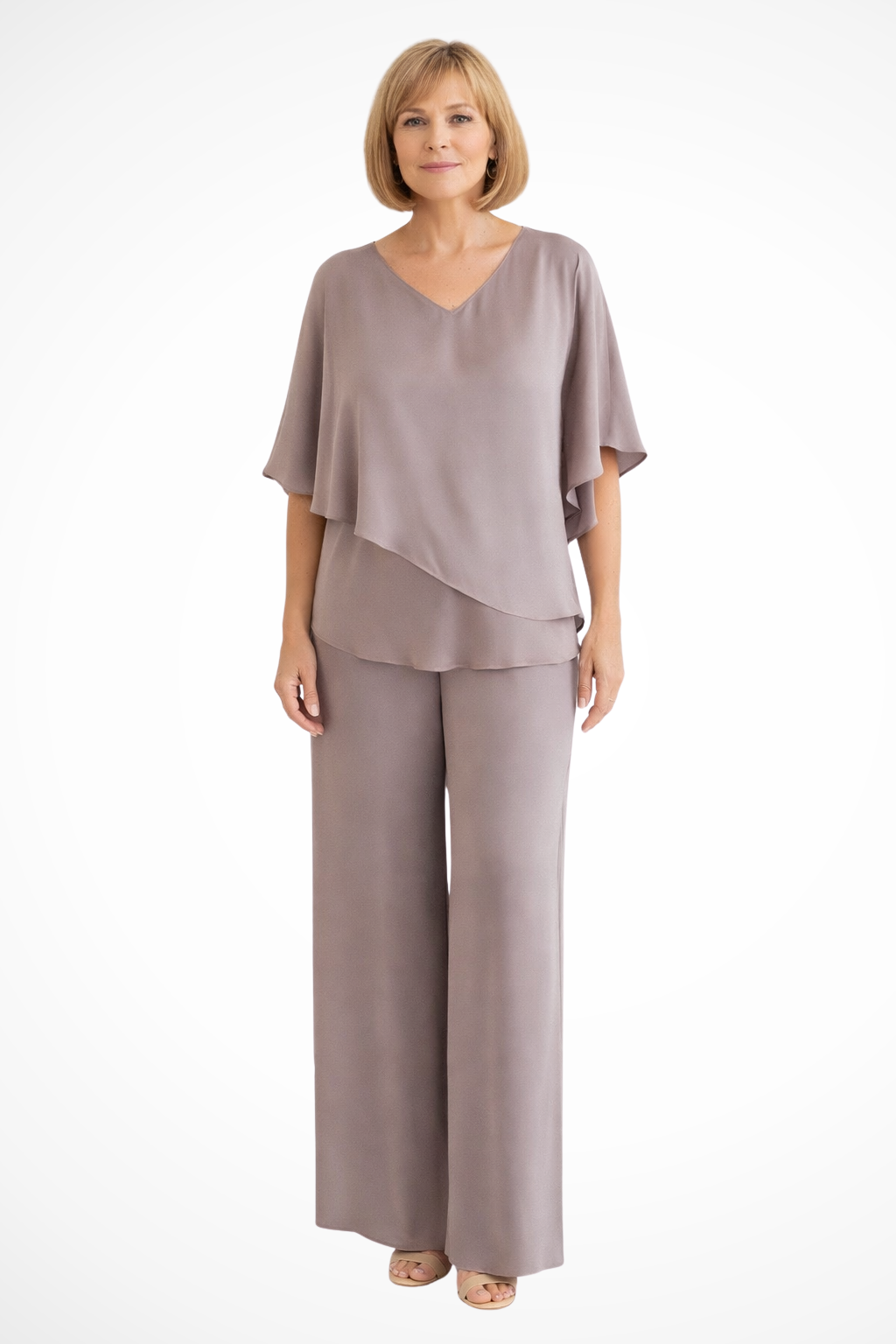 Genevieve | Women Summer Jumpsuits Two-Piece Chiffon Set — Khaki