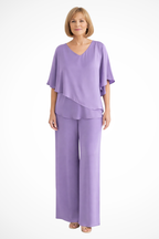 Genevieve | Women Summer Jumpsuits Two-Piece Chiffon Set — Purple