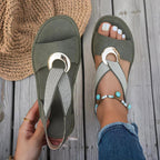 Philippa | Comfortable Low Heeled Nude Sandals For Summer Days — Green