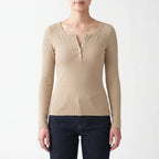Vantoma - Ribbed Textured Button Long Sleeve Top