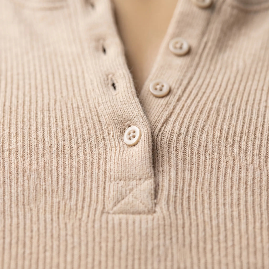 Vantoma - Ribbed Textured Button Long Sleeve Top