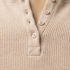 Vantoma - Ribbed Textured Button Long Sleeve Top
