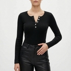 Vantoma - Ribbed Textured Button Long Sleeve Top