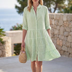 Verastripe - Relaxed Tiered Striped Shirt Dress