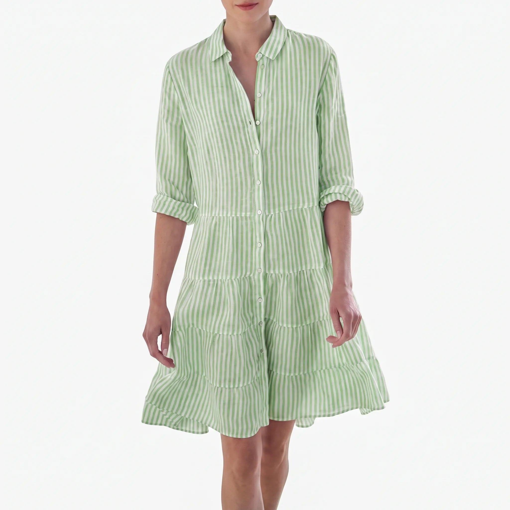 Verastripe - Relaxed Tiered Striped Shirt Dress