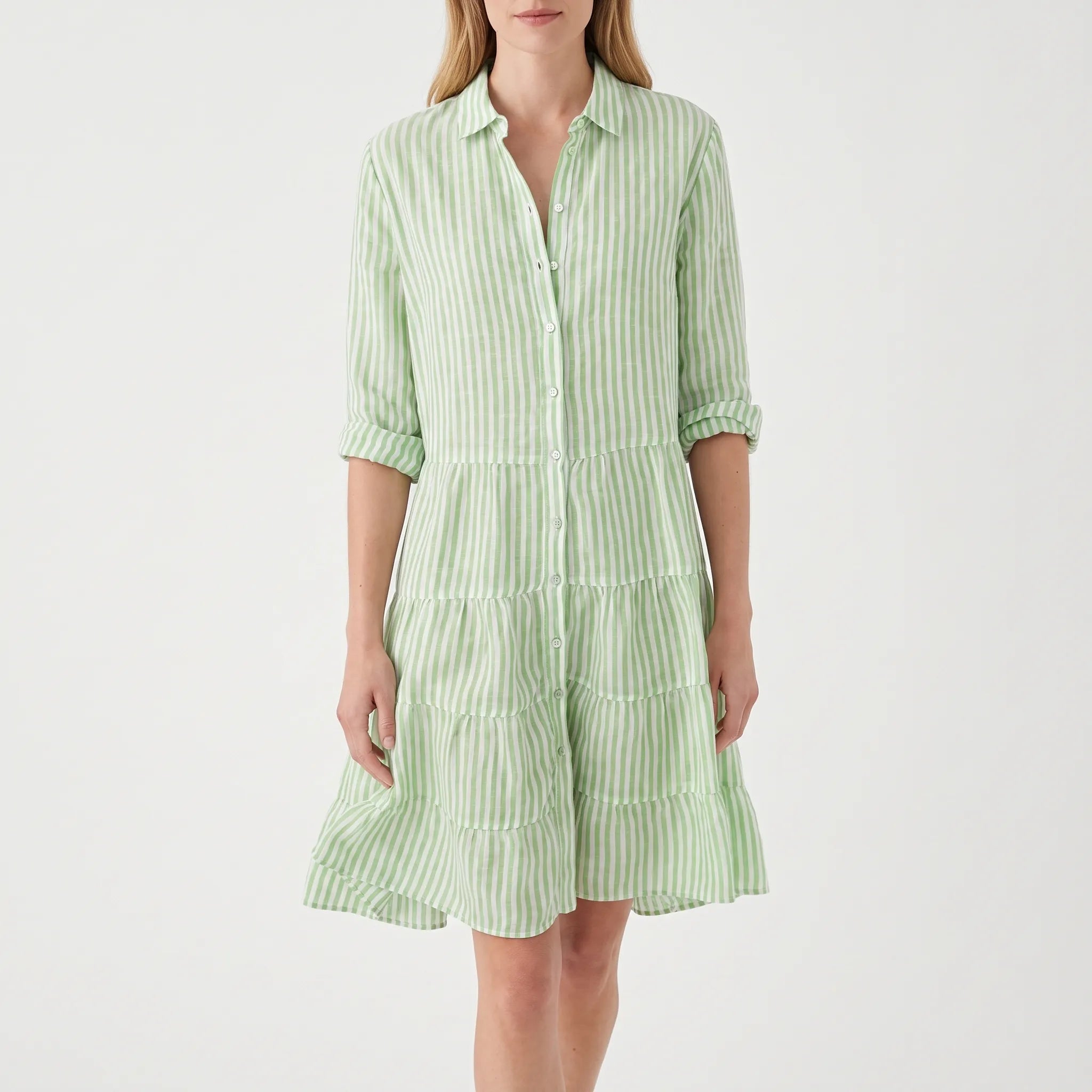 Verastripe - Relaxed Tiered Striped Shirt Dress