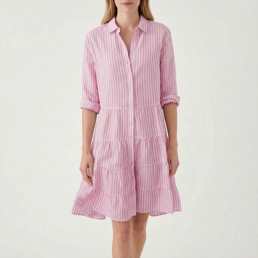Verastripe - Relaxed Tiered Striped Shirt Dress