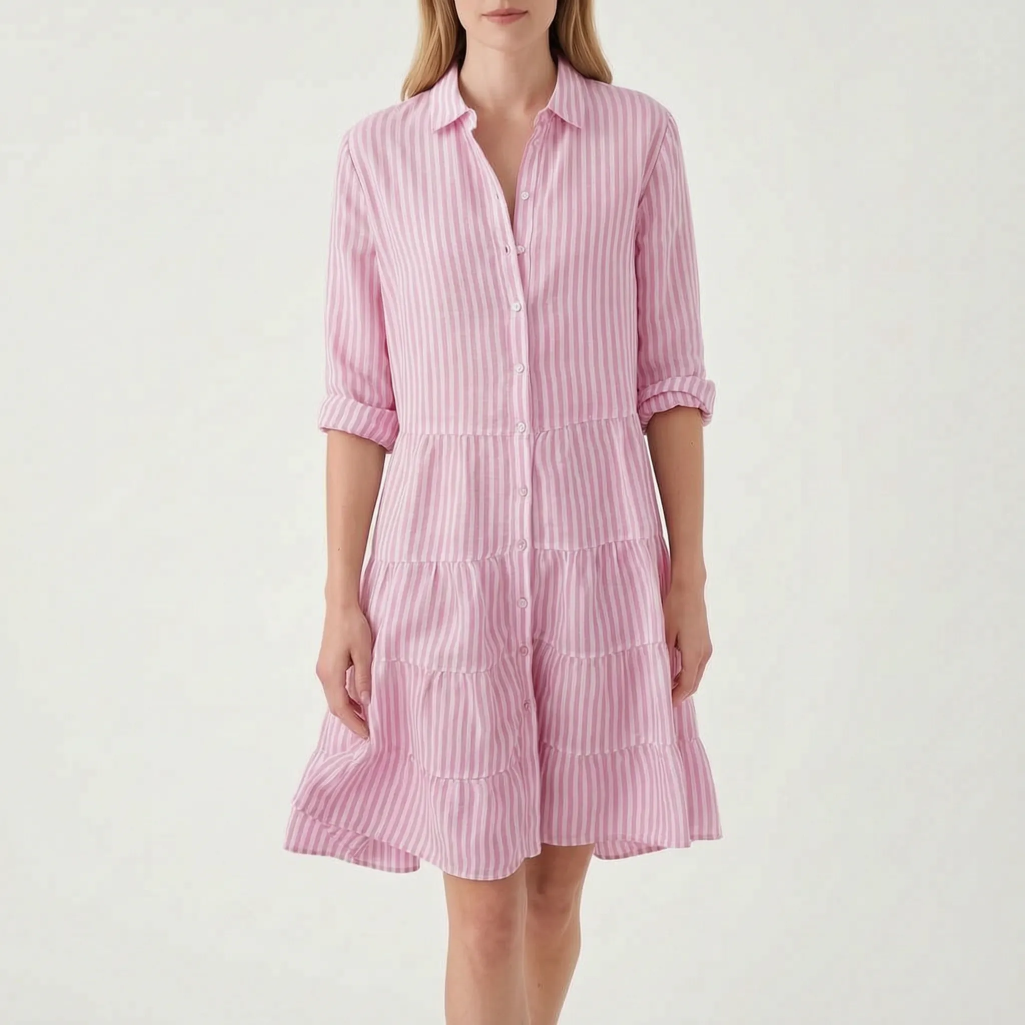 Verastripe - Relaxed Tiered Striped Shirt Dress
