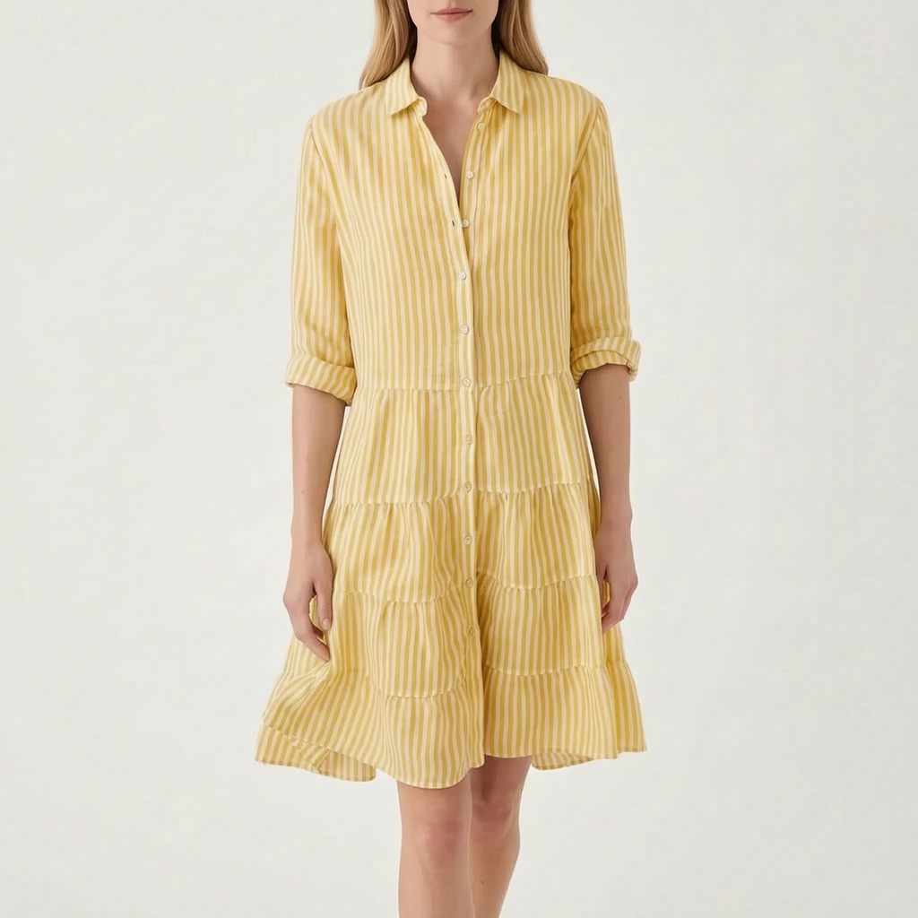 Verastripe - Relaxed Tiered Striped Shirt Dress
