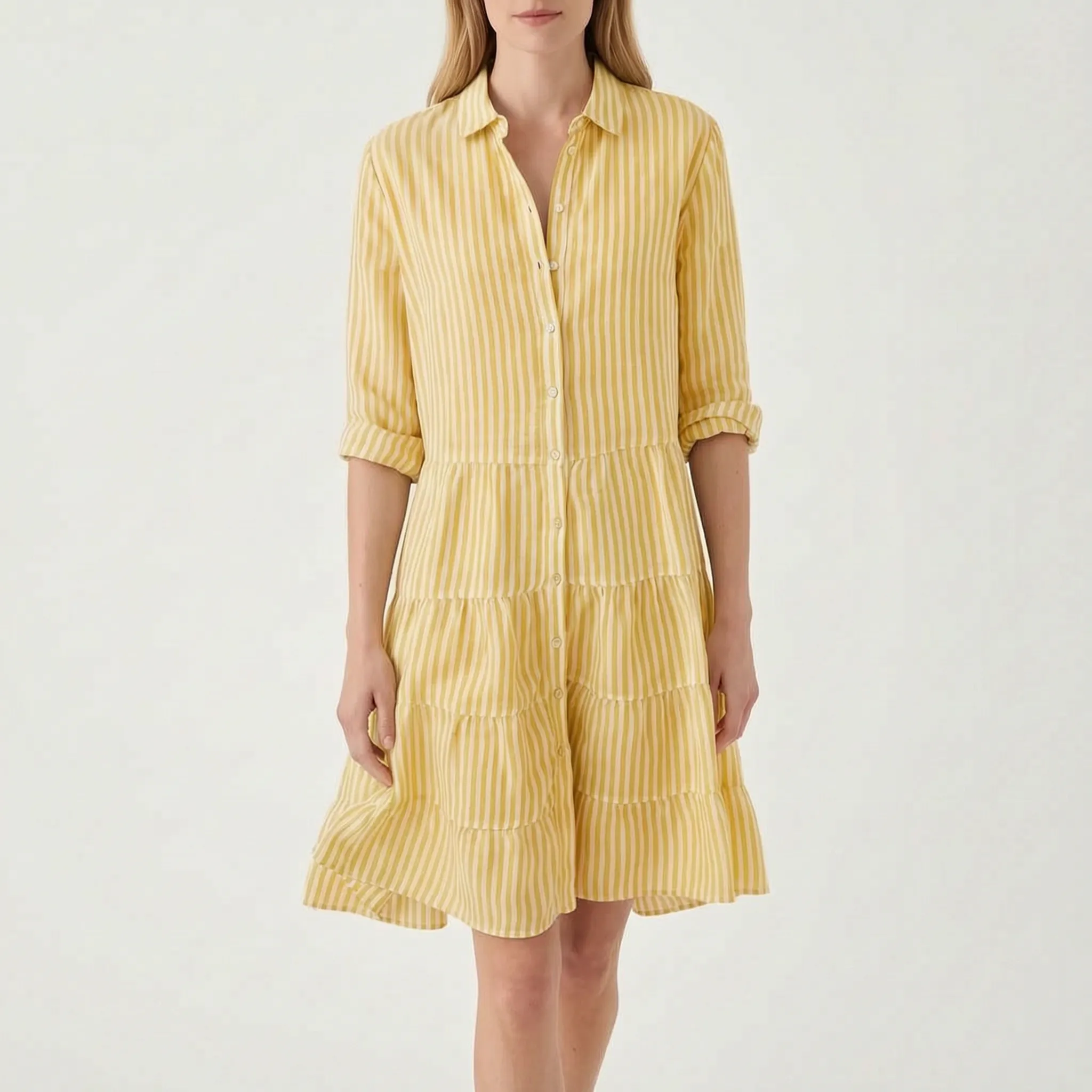 Verastripe - Relaxed Tiered Striped Shirt Dress