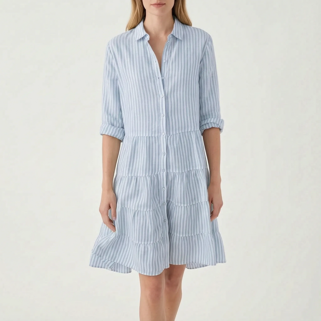 Verastripe - Relaxed Tiered Striped Shirt Dress