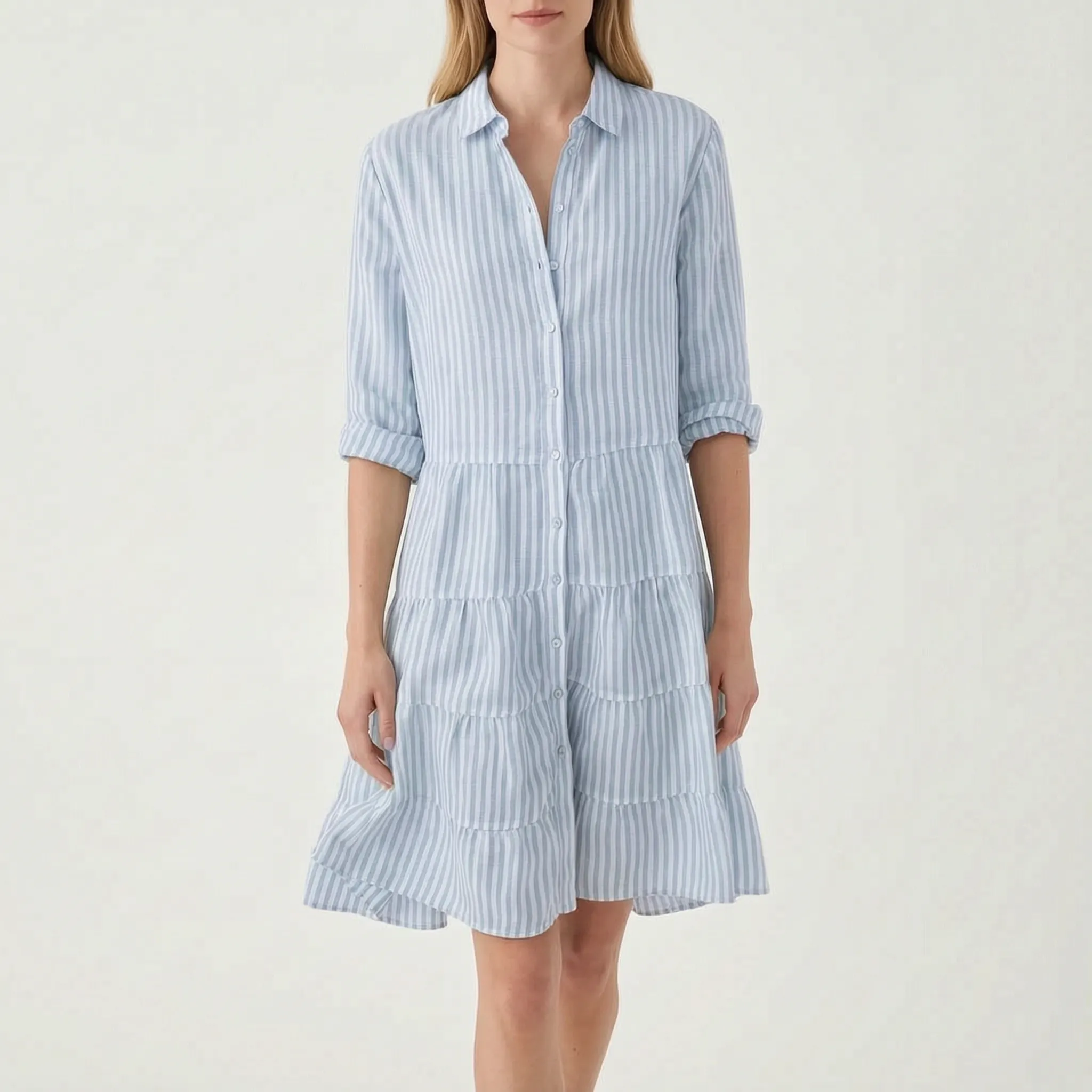 Verastripe - Relaxed Tiered Striped Shirt Dress