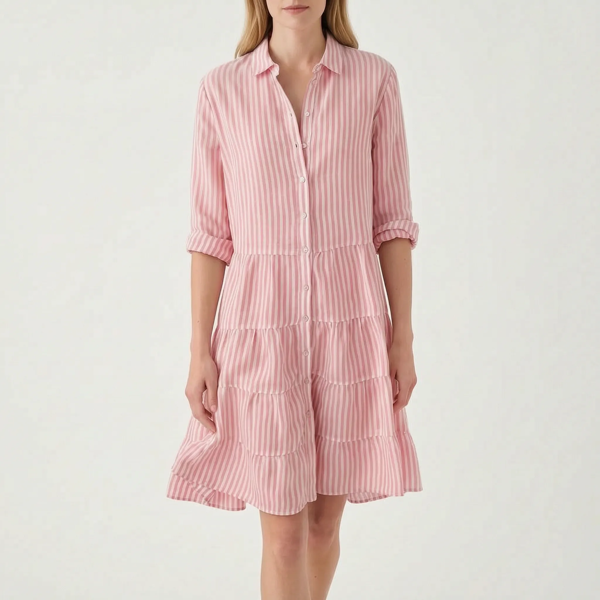 Verastripe - Relaxed Tiered Striped Shirt Dress