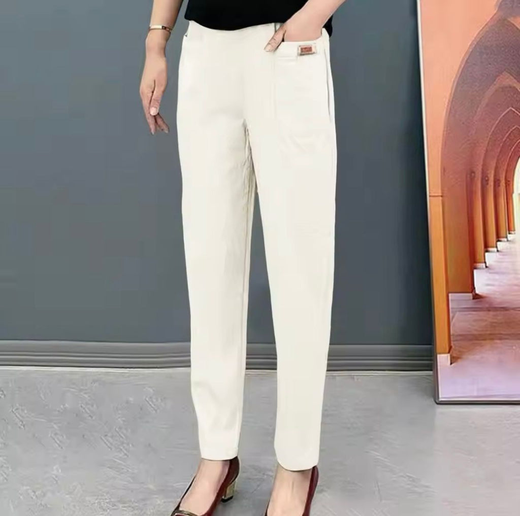 Rosalind | Wide Leg Linen Cotton Casual Formal Pants — Beige