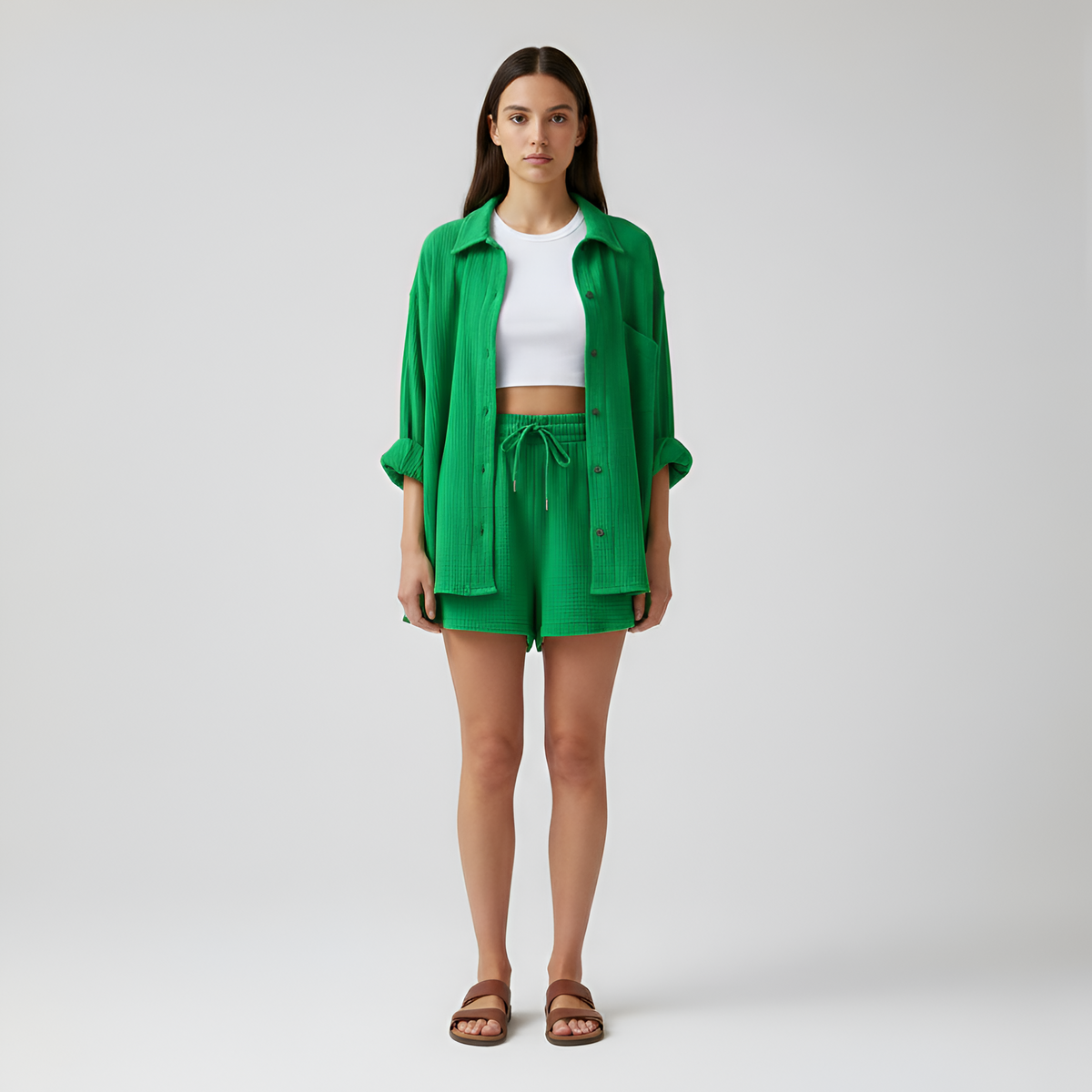 Arabella | Oversized Summer Jumpsuits Shirt & Shorts Set — Green