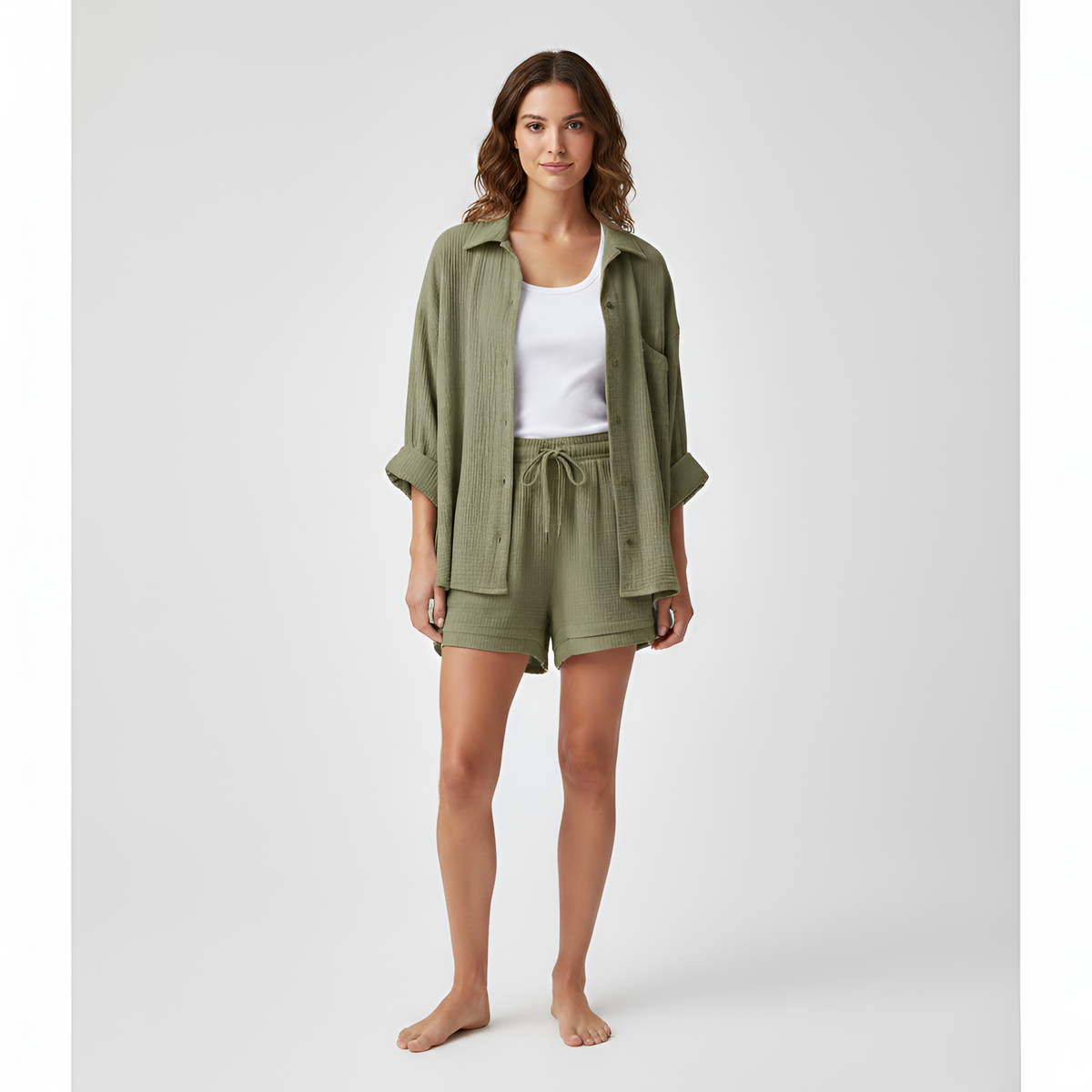 Arabella | Oversized Summer Jumpsuits Shirt & Shorts Set — Light green