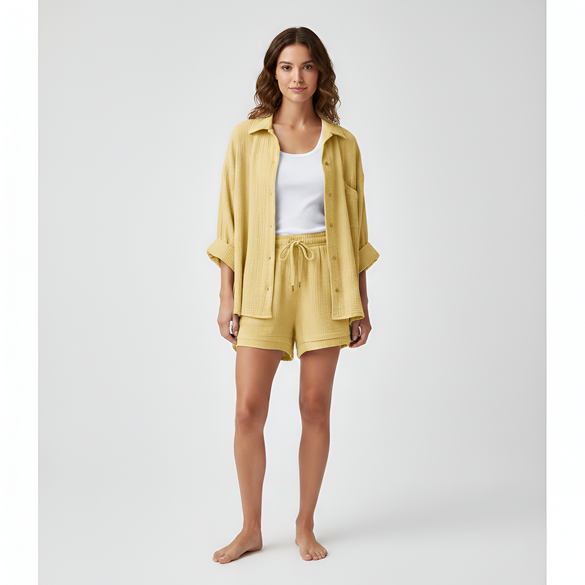 Arabella | Oversized Summer Jumpsuits Shirt & Shorts Set — Yellow
