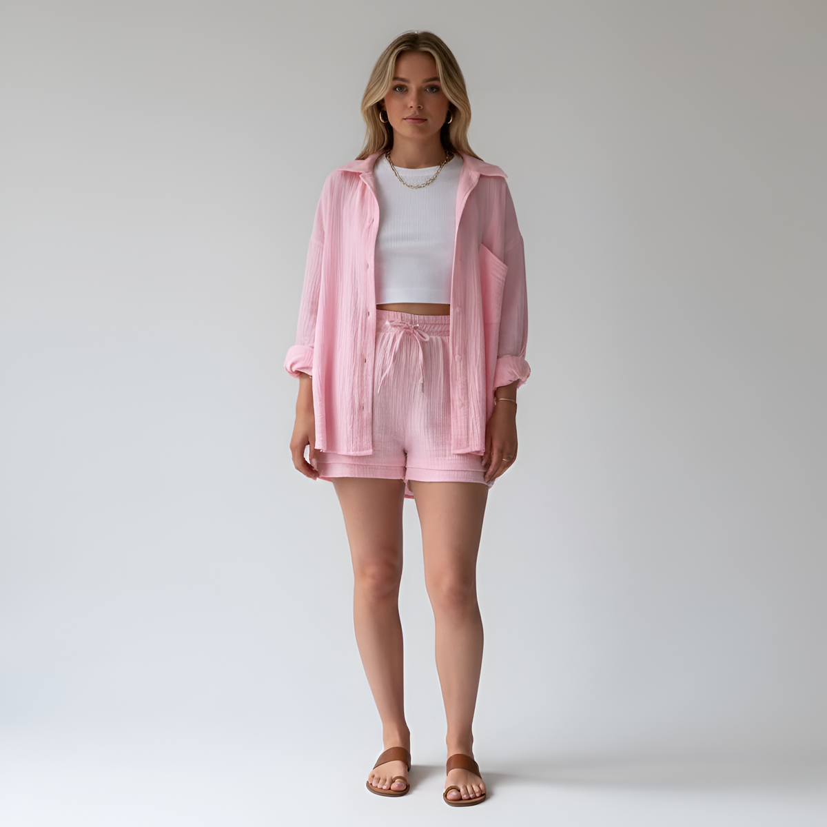 Arabella | Oversized Summer Jumpsuits Shirt & Shorts Set — Light pink