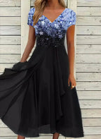 Amandine | Floral Maxi Spring Summer Wedding Guest Dress — Blue Black
