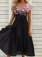 Amandine | Floral Maxi Spring Summer Wedding Guest Dress — Pink Black