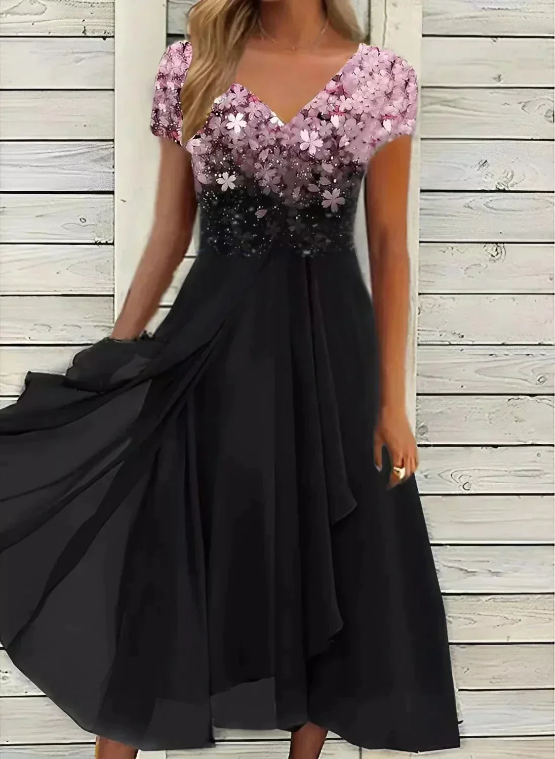 Amandine | Floral Maxi Spring Summer Wedding Guest Dress — Pink Black