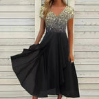 Amandine | Floral Maxi Spring Summer Wedding Guest Dress — Gold Black