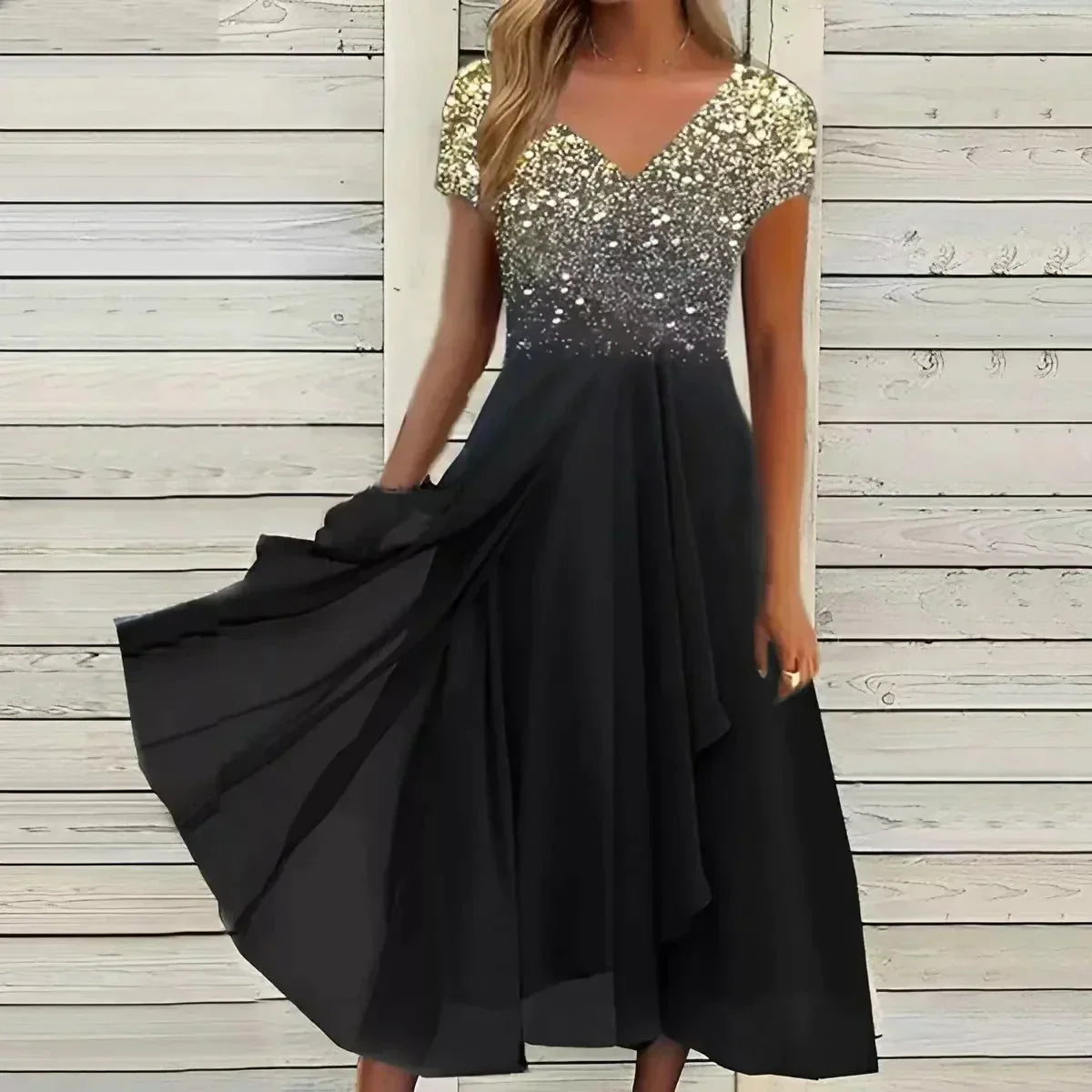 Amandine | Floral Maxi Spring Summer Wedding Guest Dress — Gold Black
